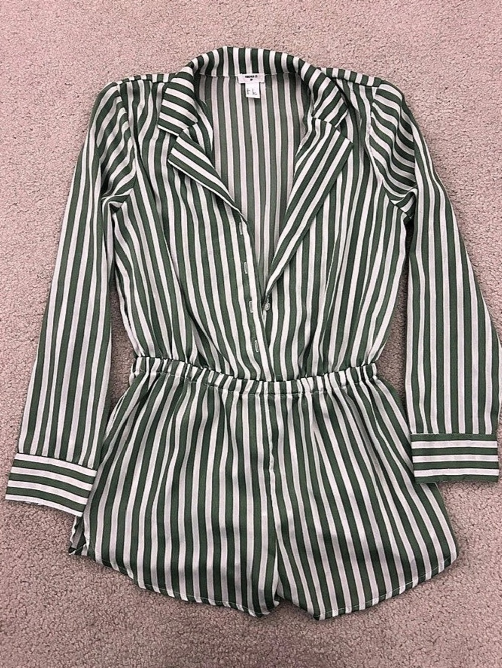 Forever 21 Striped Romper in Green & White Size Small